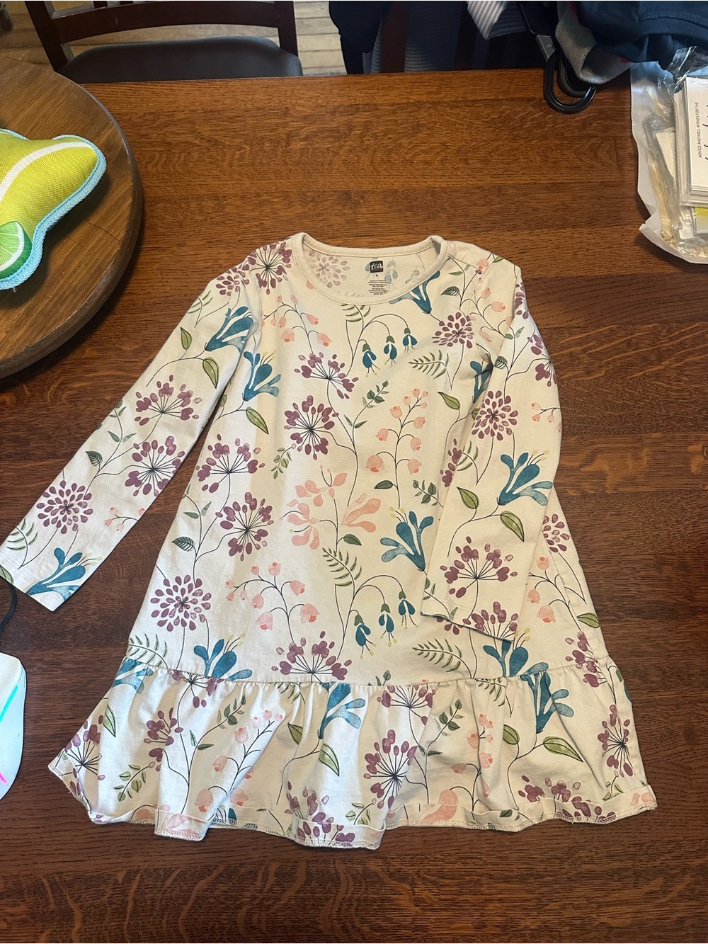 One Teaspoon Girls Floral Cream Dress with Pink, Blue, Green Accents